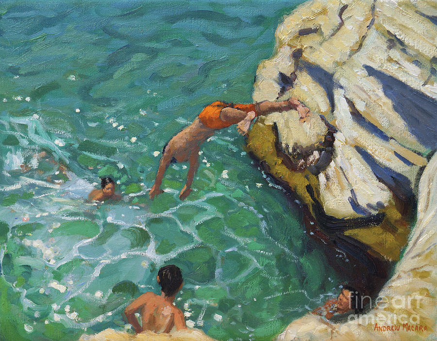 Greek Painting - Diving and swimming, Skiathos by Andrew Macara