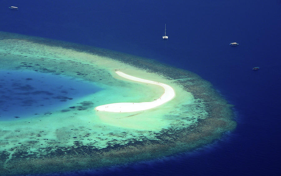 Diving Boats at Coral Reef. Aerial Journey Around Maldives Photograph by Jenny Rainbow