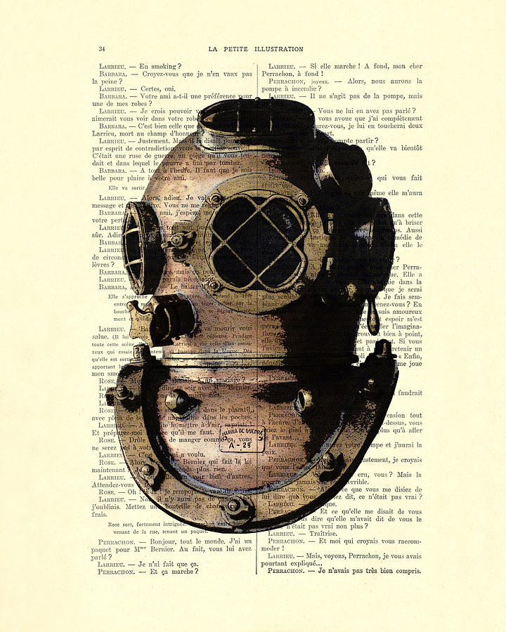 Vintage Digital Art - Diving helmet by Madame Memento