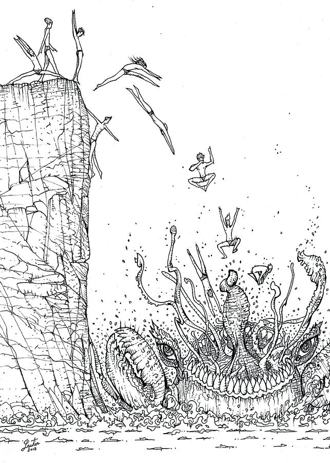 Diving Into The Mouth Of The Sea Beast Drawing by Fabrizio Cassetta