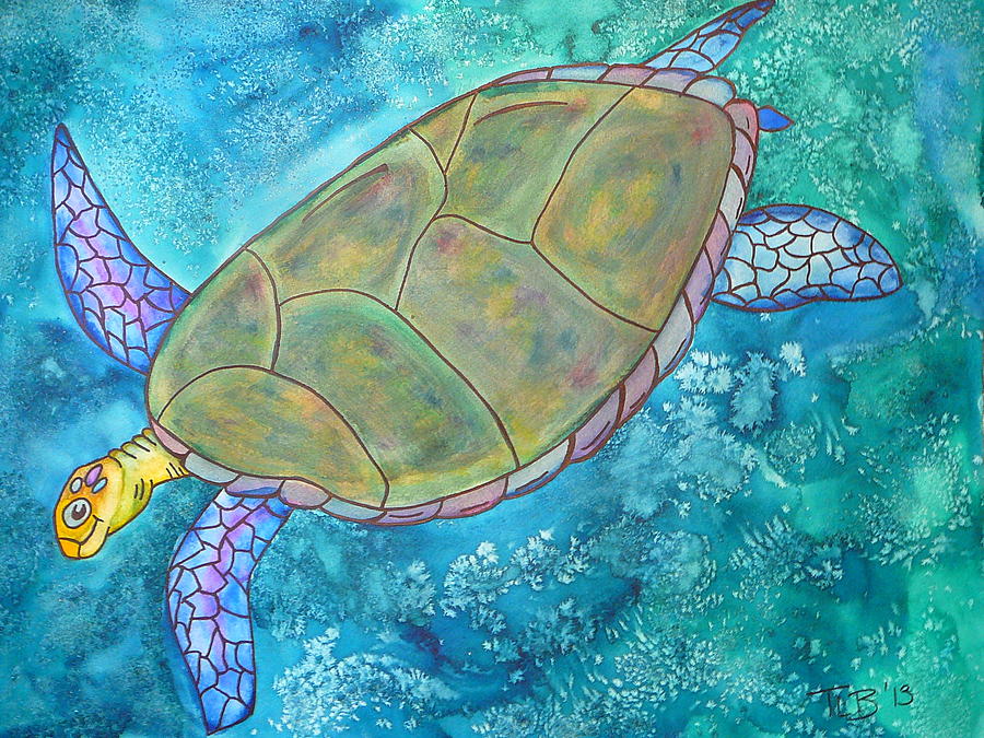 Diving Sea Turtle Painting by Oscar Bonfil - Tracy Becker - Fine Art ...