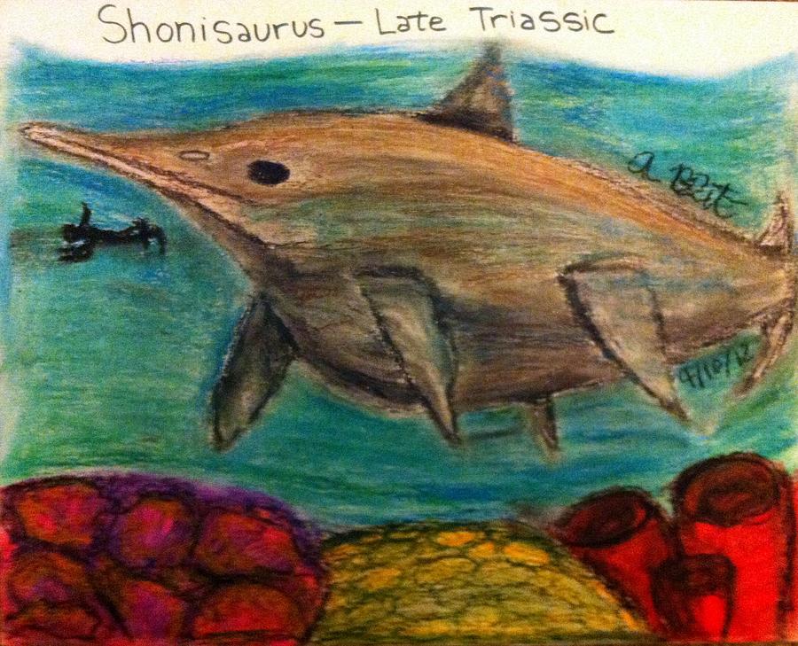 Diving with Shonisaurus Pastel by Andrew Blitman