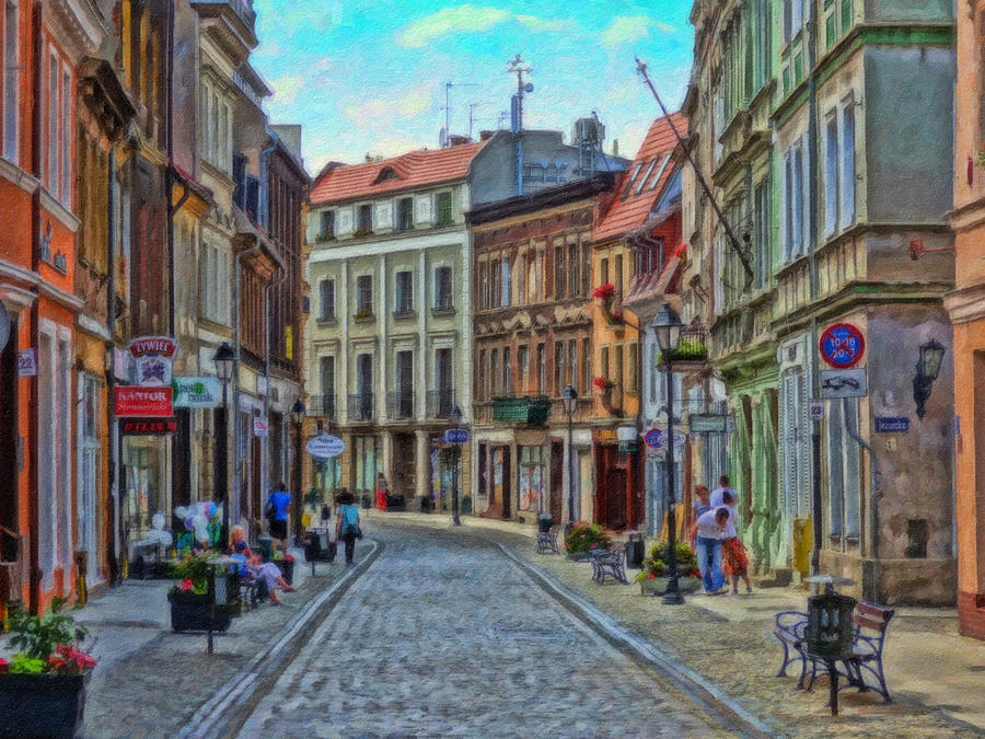 Dluga Street Bydgoszcz Poland - POL903730 Painting by Dean Wittle