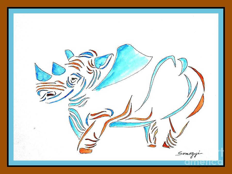 Do Rhinos Come in Blue? -- Stylized Blue Rhino Painting by Jayne Somogy
