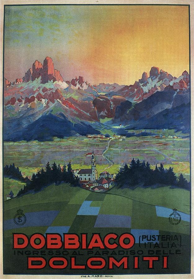 Dobbiaco Dolomiti - Italian Dolomites - Vintage Travel Poster Painting by Studio Grafiikka