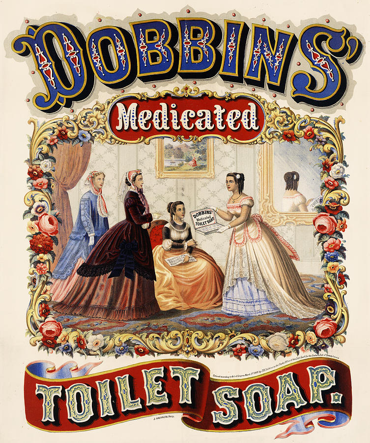 Dobbins medicated toilet soap advertising 1869 Painting by Vincent Monozlay