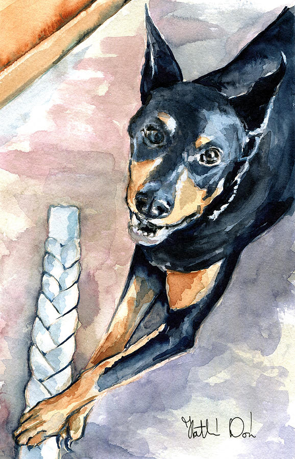 Doberman - Dog Portrait Painting by Dora Hathazi Mendes