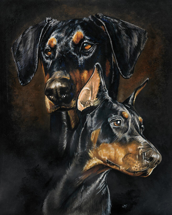 Doberman Pinscher Double in Color Mixed Media by Barbara Keith