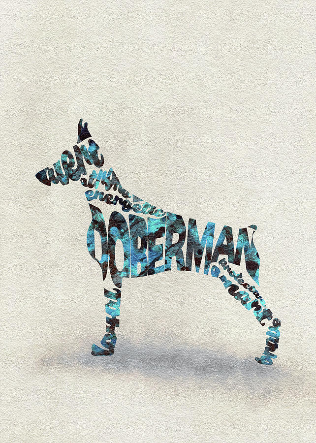 Doberman Pinscher Watercolor Painting / Typographic Art Painting by Inspirowl Design
