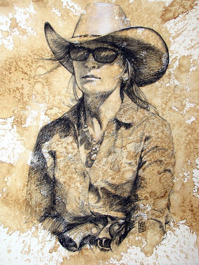 Cowgirl Drawing - Doc by Debra Jones