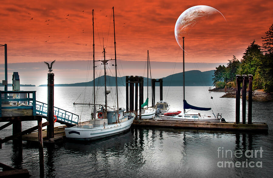 Boat Photograph - Dock and the moon by Barry Weiss