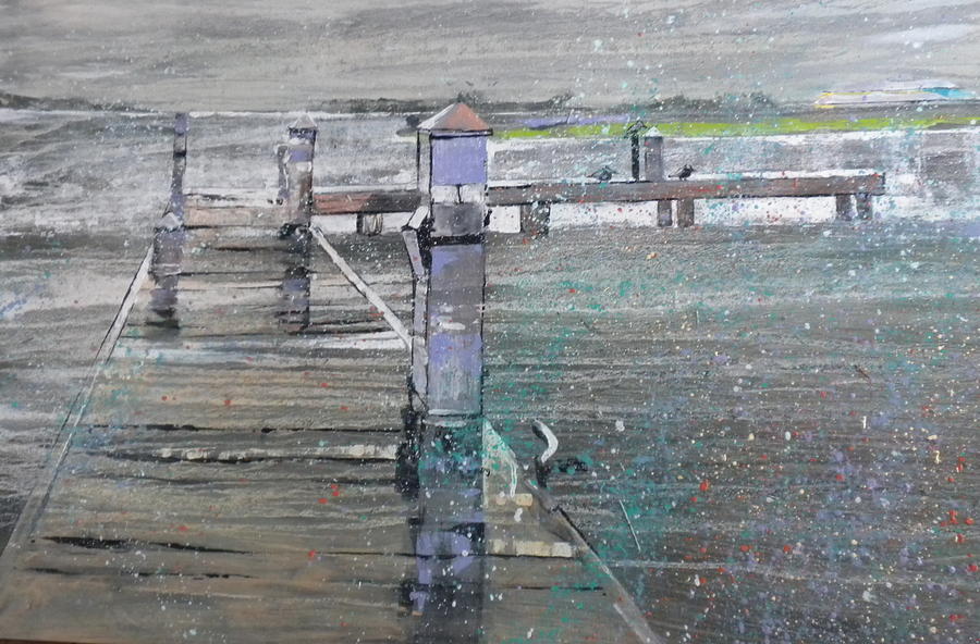 Dock Painting - Dock in the Rain by Jan Farara