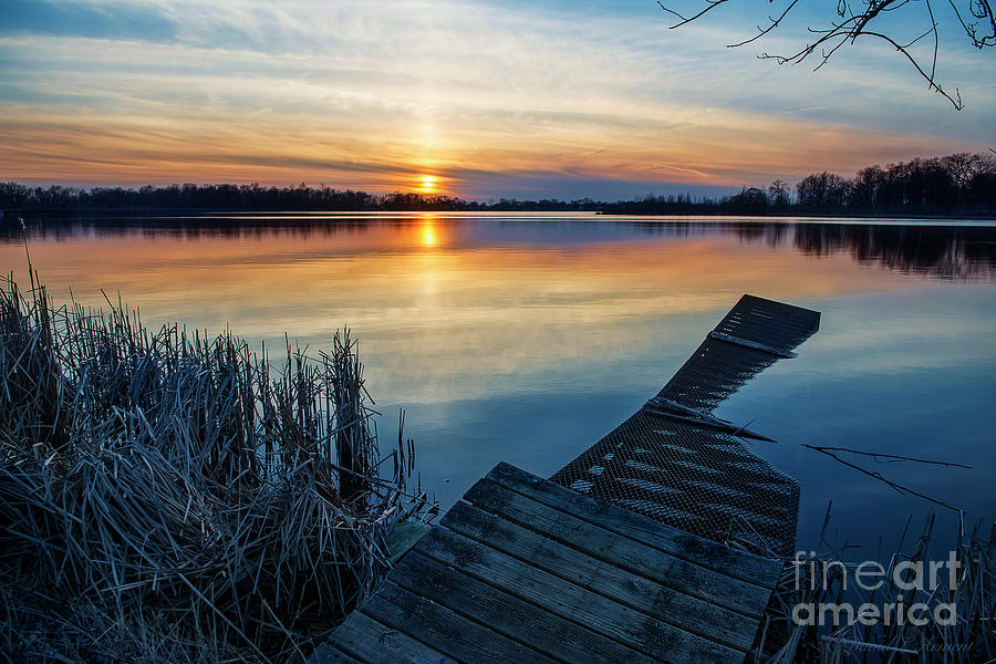 Dock in the Water at Sundown Photograph by David Arment