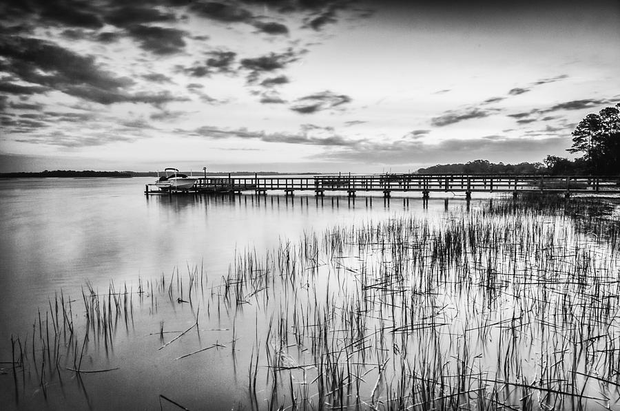 Dock on the River - bw Photograph by Joye Ardyn Durham