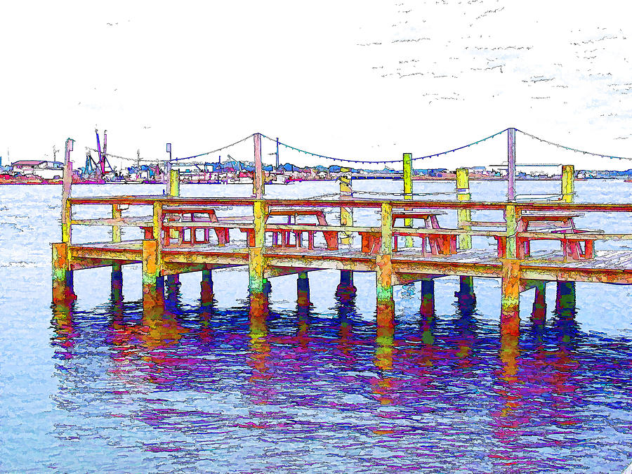 Dock on waterfront  3 Painting by Jeelan Clark
