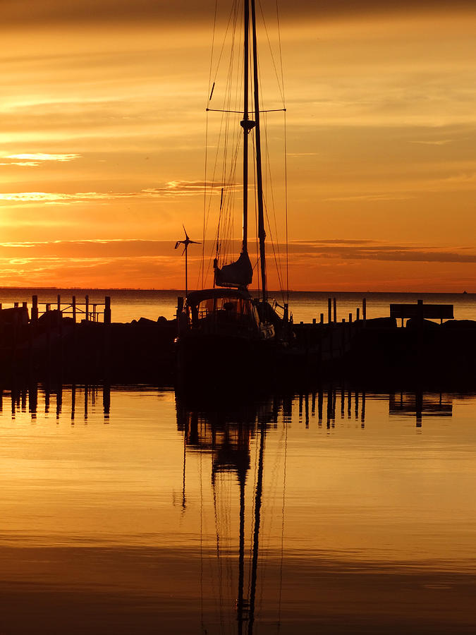 Docked Sailboat Silhouette Reflection Photograph by David T Wilkinson