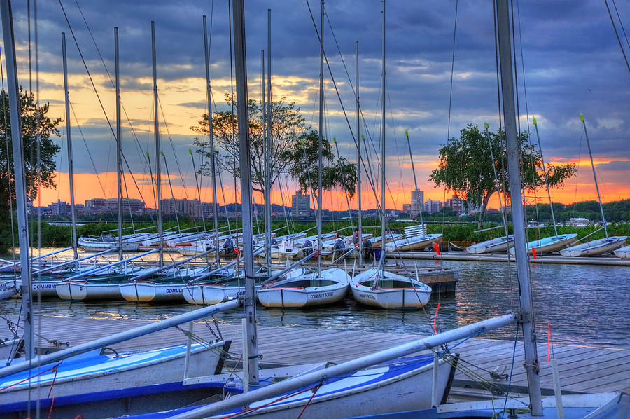 Docked Sailboats at Sunset - Boston Photograph by Joann Vitali