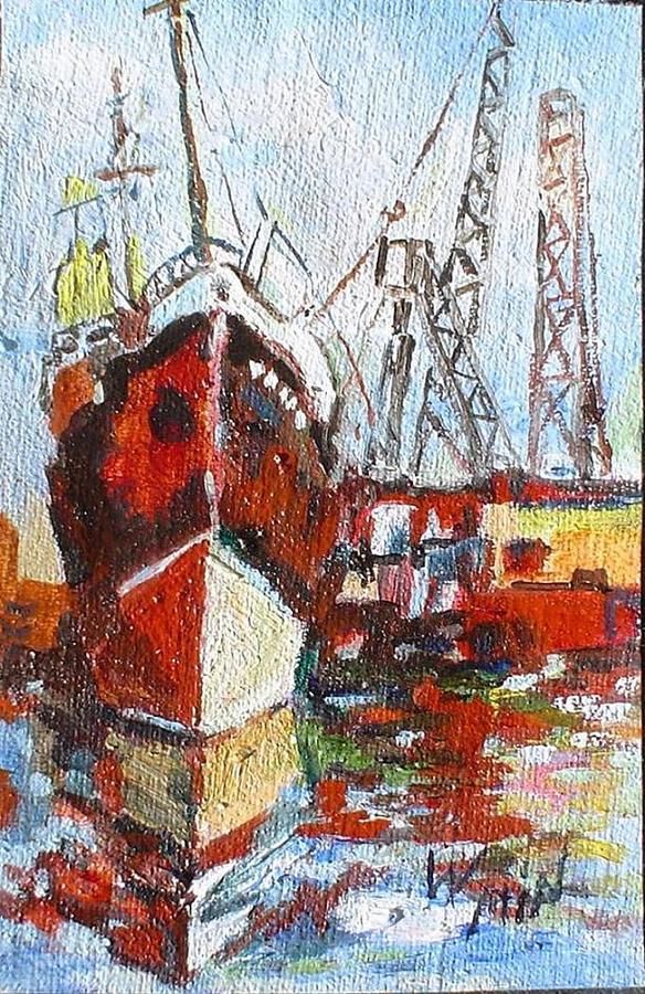 docked Ship - Minature Painting by L R B