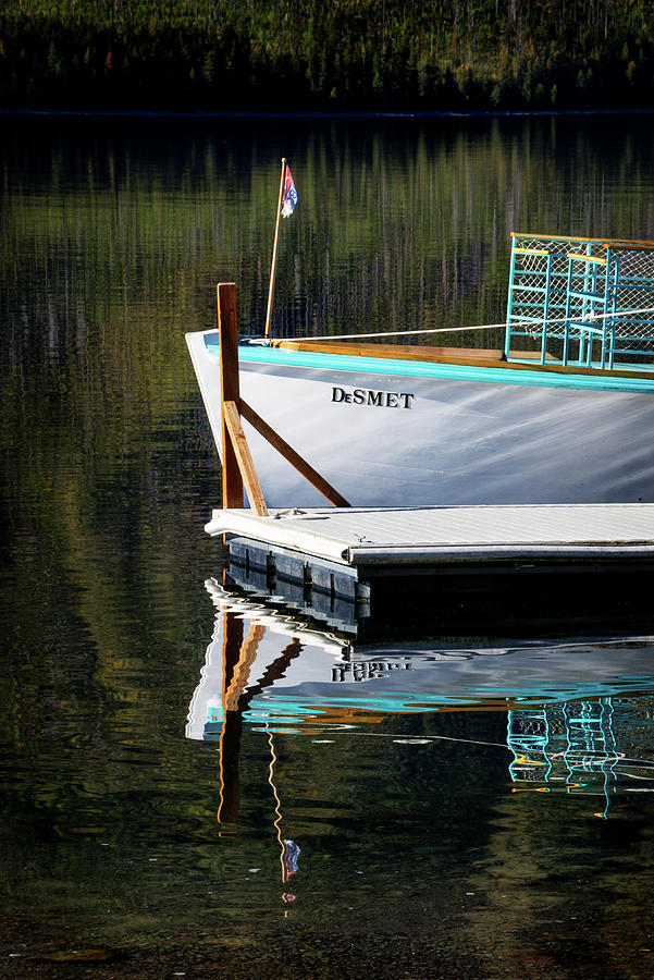 Docked Tour Boat in Glacier Park Photograph by Carolyn Derstine