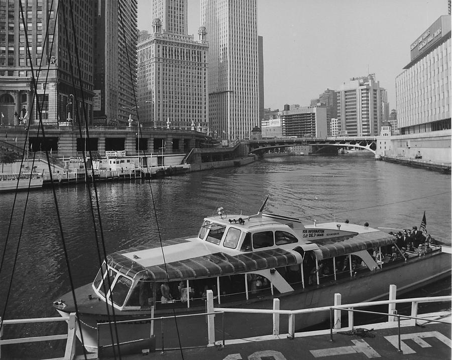 Docked Wendella Boat in Front of Skyline Photograph by Chicago and North Western Historical Society
