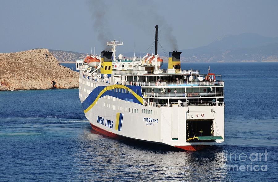 Docking ferry on Halki Photograph by David Fowler