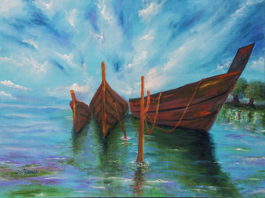 Painting Painting - Docking by Itzhak Richter Painting Painting - Docking by Itzhak Richter