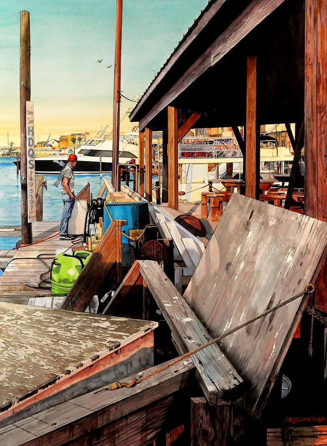 Docks at Port Aransas Painting by Robert W Cook