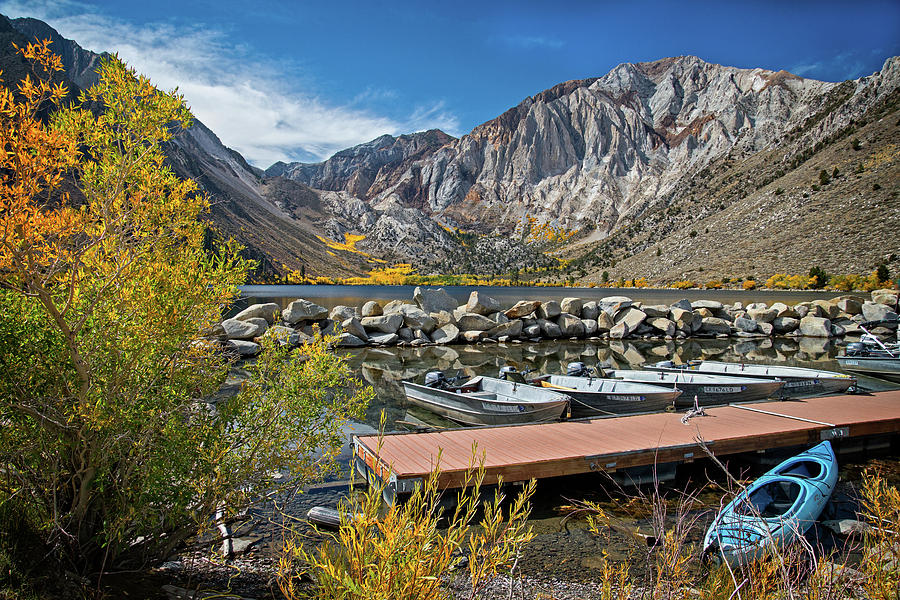 Dockside in Autumn at Convict Lake Photograph by Lynn Bauer