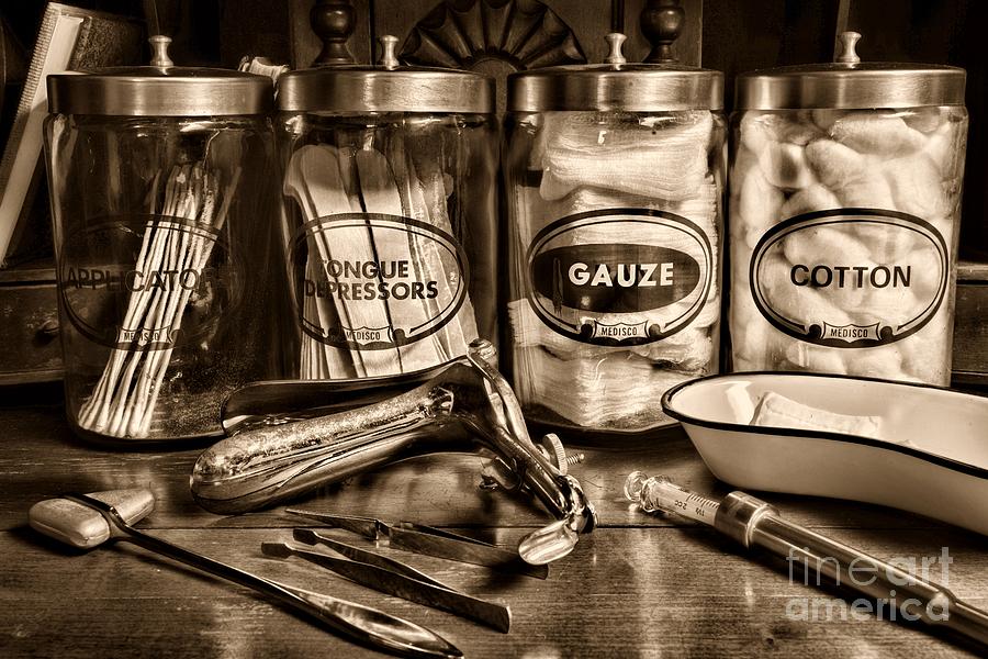 Doctor - Tongue Depressors and More in black and white Photograph by Paul Ward