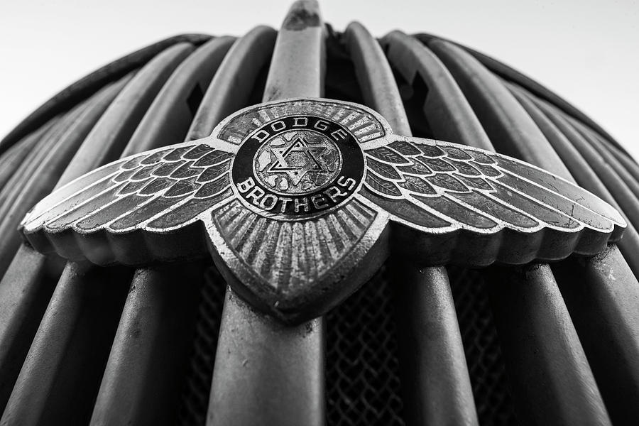 Dodge Brothers Emblem Jerome AZ Black and White Photograph by Toby McGuire