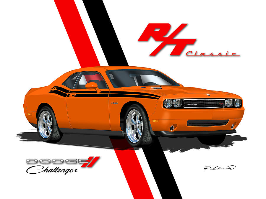 Car Painting - Dodge Challenger RT Classic - Orange by Alison Edwards