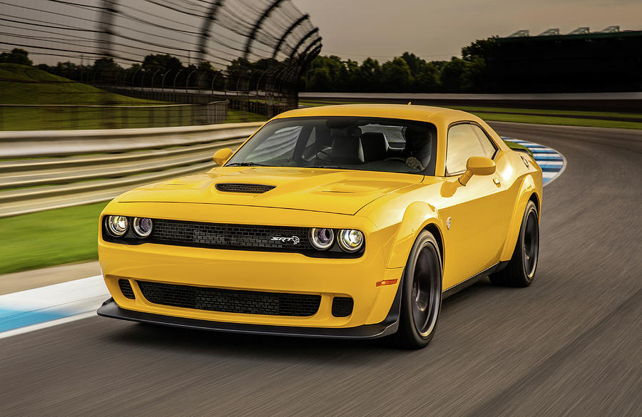 Dodge Challenger S R T Hellcat Yellow Photograph by Movie Poster Prints