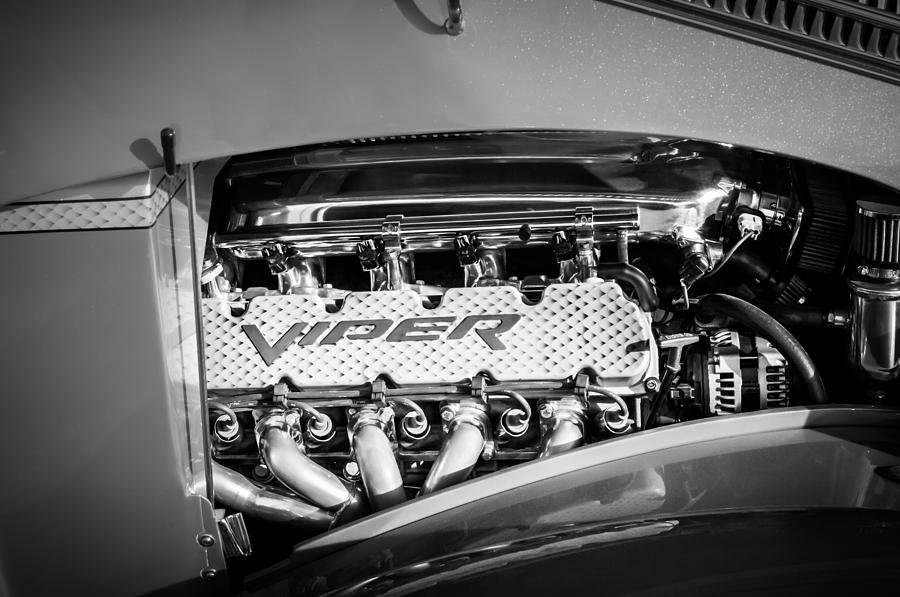 Dodge Viper Engine Emblem -0096bw Photograph by Jill Reger