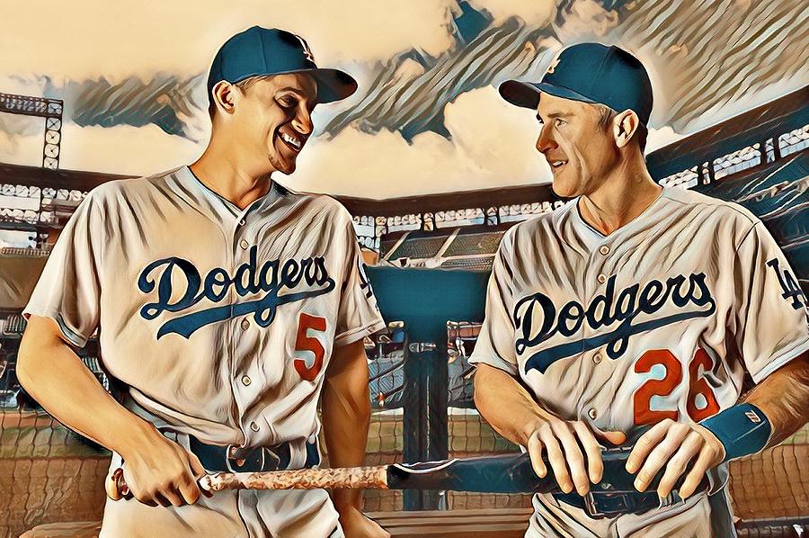 Dodgers Corey Seager and Chase Utley by Belinda Stephenson