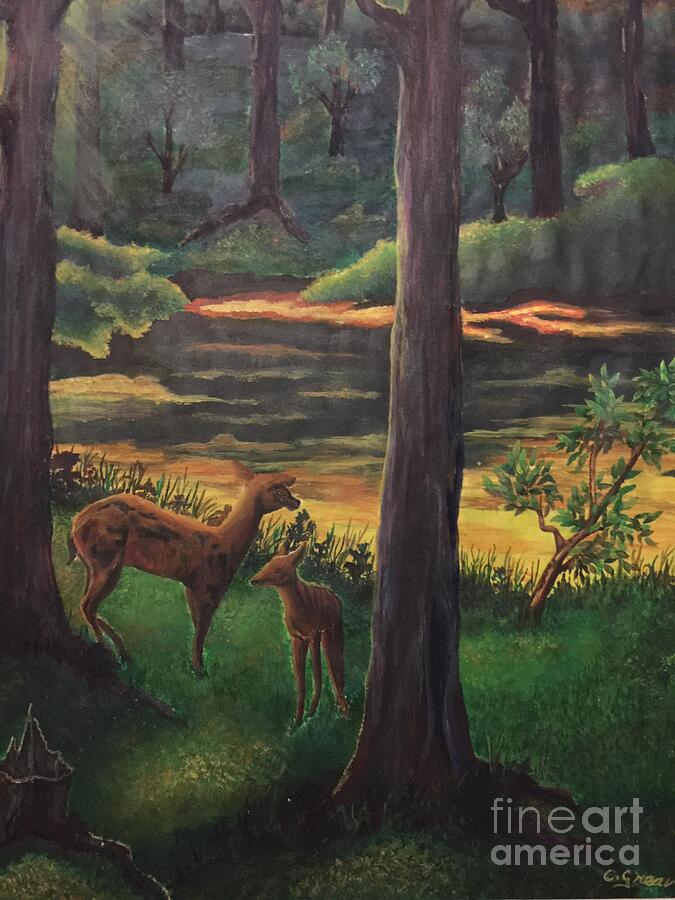 Doe And Fawn Painting