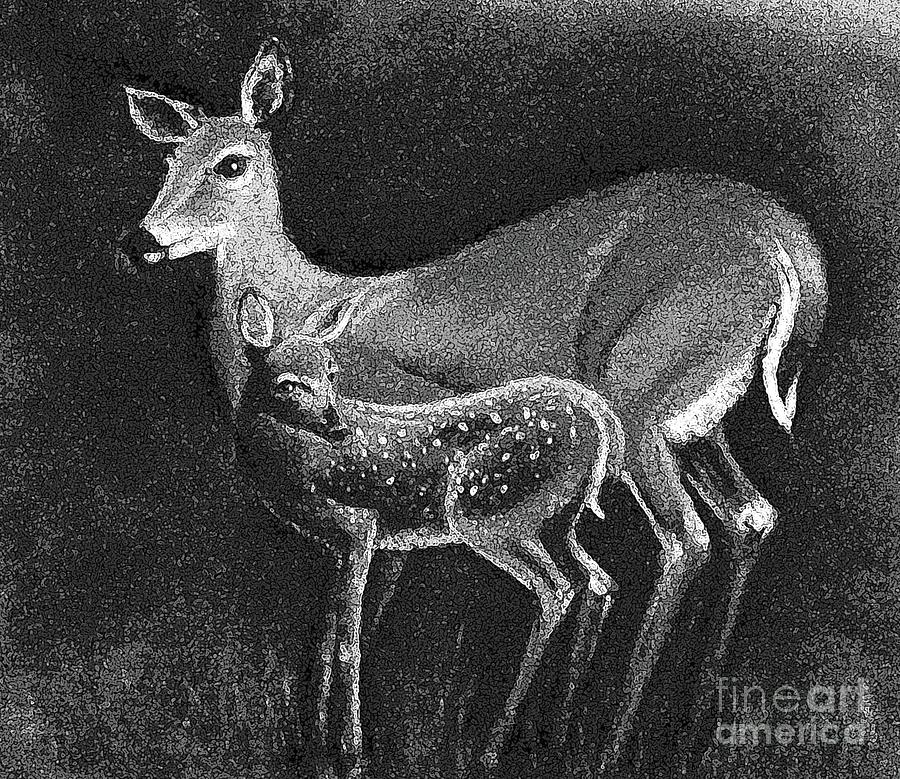 Doe and Fawn Painting by Hazel Holland