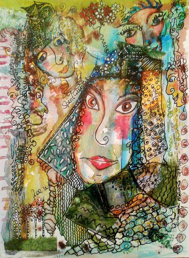 Doe Eyed Girl and her Spirit Guides Mixed Media by Mimulux Patricia No
