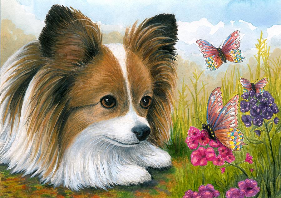 Dog 123 Papillon Painting by Lucie Dumas