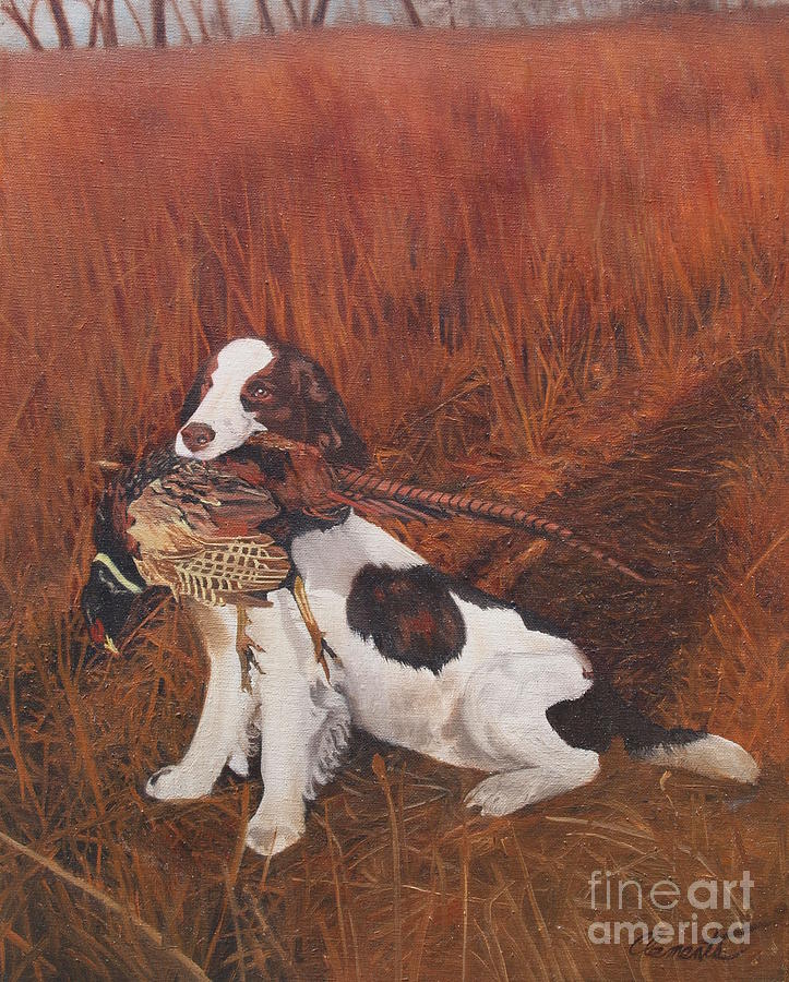 Fall Painting - Dog and Pheasant by Barbara Barber