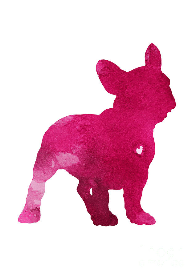 French Bulldog Painting - French Bulldog, Dog art print, Raspberry, Dog silhouette, Pink watercolor painting by Joanna Szmerdt