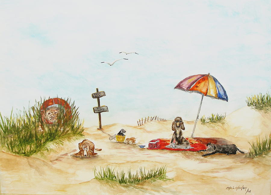 Dog Beach Painting by Miroslaw  Chelchowski