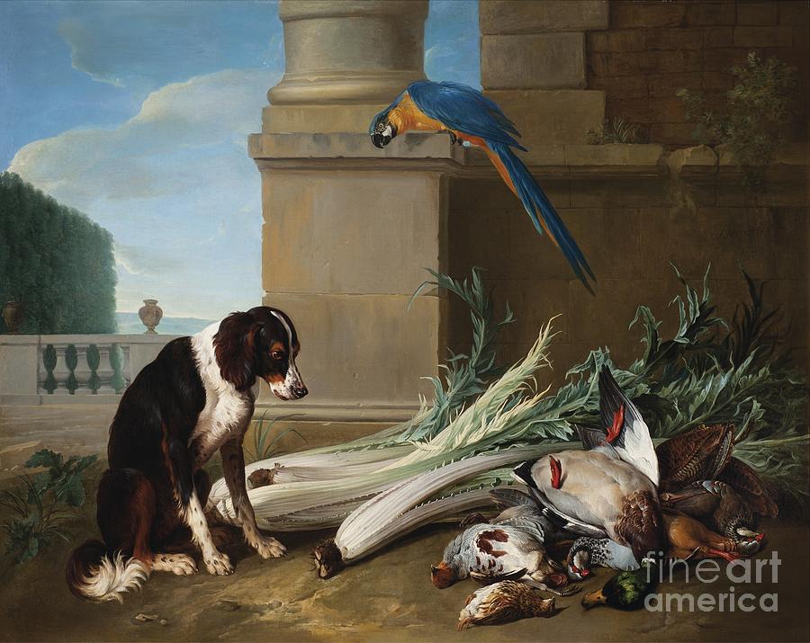 Dog Guarding A Hunting Trophy Painting by Celestial Images