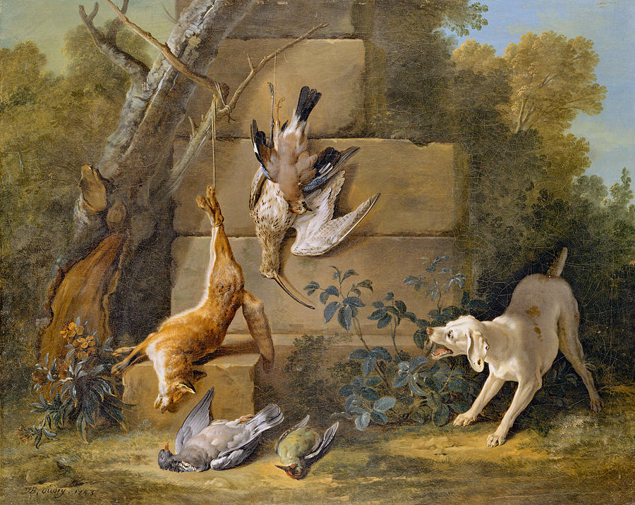 Animal Photograph - Dog Guarding Dead Game by Jean Baptiste Oudry