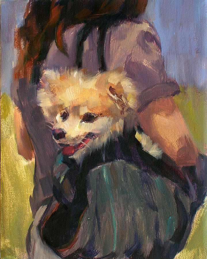 Dog in a Backpack Painting by Merle Keller