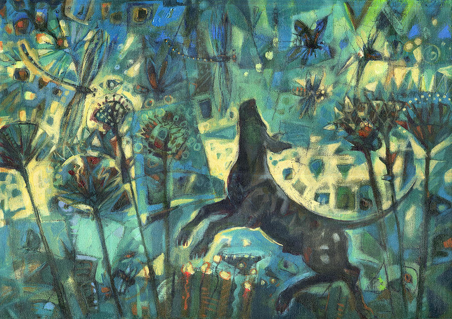Dog in the Garden Painting by Nato  Gomes