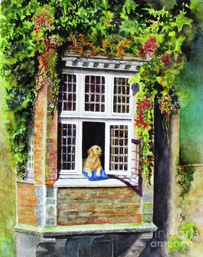 Dog in the Window Painting by Karen Fleschler