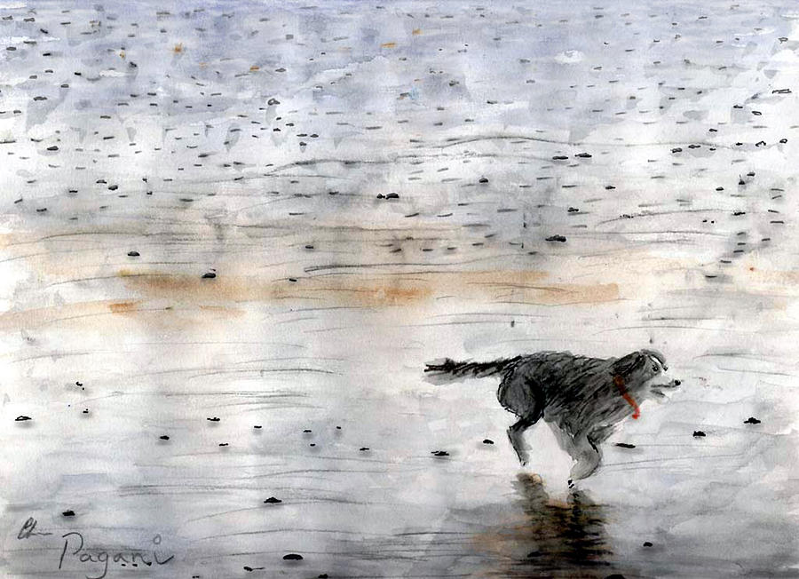 Dog on Beach Painting by Chriss Pagani