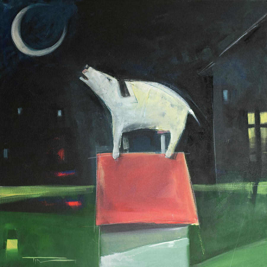 Dog On His House Barks At Moon Painting by Tim Nyberg