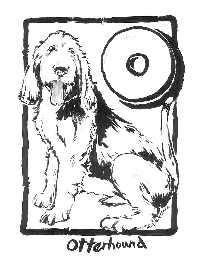 Dog Painting Black And White Otterhound And The Letter O Painting