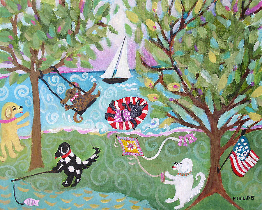 Dog Painting - Dog Park Dog Hangout by Karen Fields